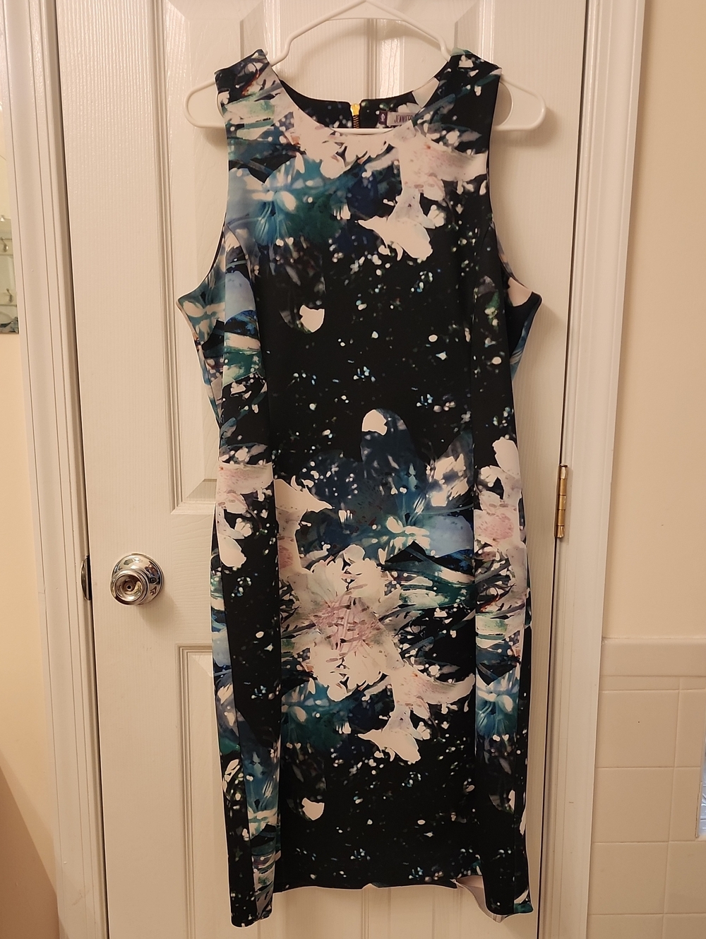 Floral Abstract Sheath Dress with Double Zipper in the Back
